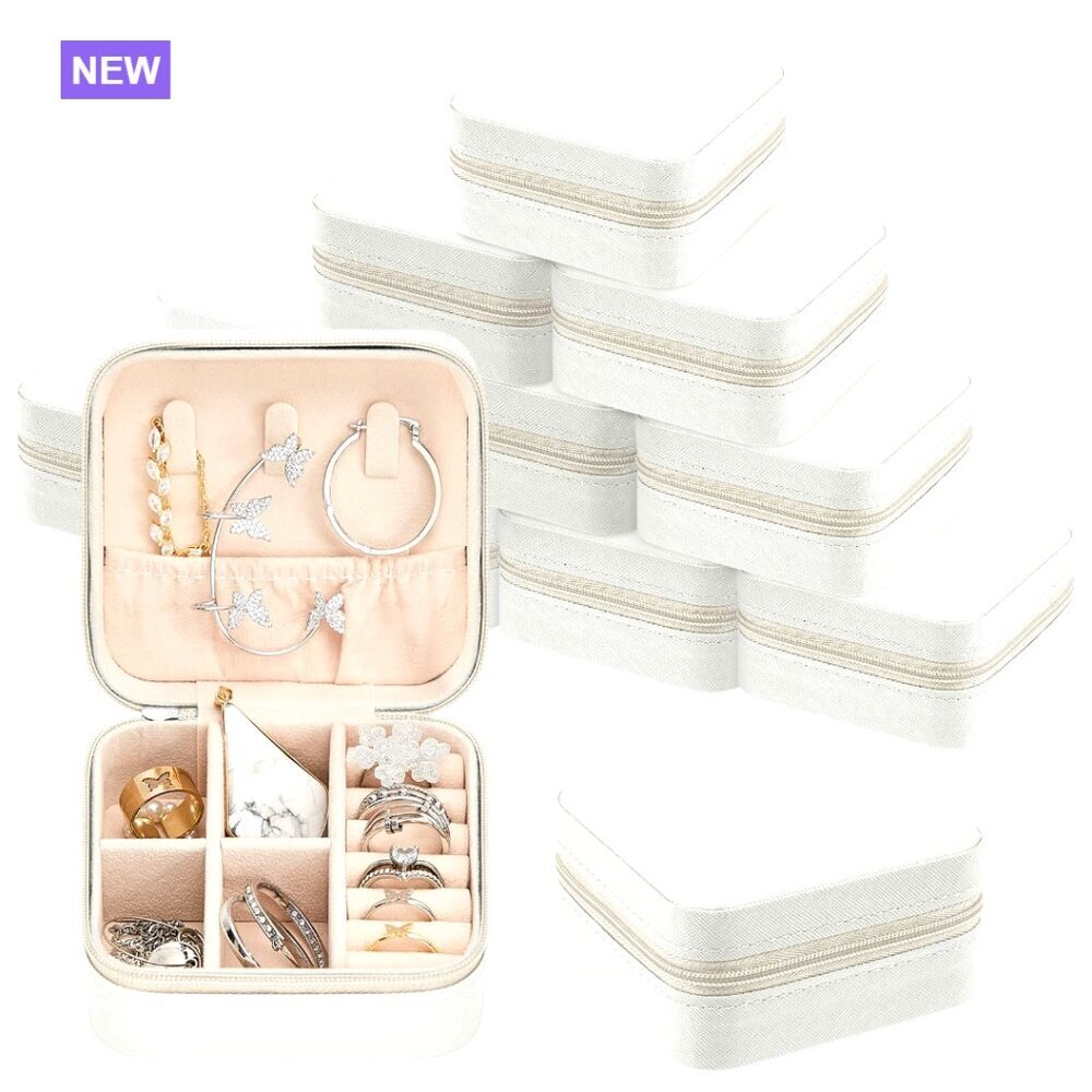 Travel Jewelry Case with 12 Compartments, PU Fabric Organizer Box
